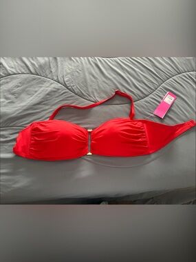 Lilly Pulitzer Bright Red Bandeau Bikini Top with Gold Bar
